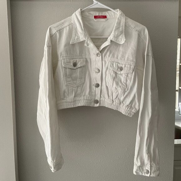 Off White Cropped Denim Jacket - Picture 1 of 11